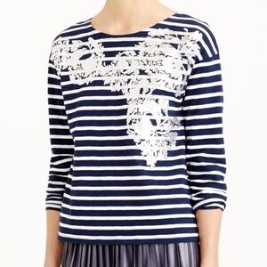 J. Crew Blue and Silver metallic striped sailor tee Size XXS